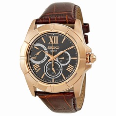 Seiko Classic Rose Gold-tone Stainless Steel Brown Leather Men's Watch SNT046