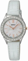 Seiko Mother of Pearl Dial White Leather Ladies Quartz Watch SXGP33