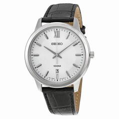 Seiko Neo Classic Silver Dial Black Leather Men's Watch SUR035