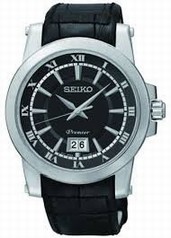 Seiko Premier Black Dial Stainless Steel Black Leather Men's Watch SUR015P2