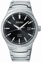 Seiko Solar Black Dial Stainless Steel Men's Watch SNE291