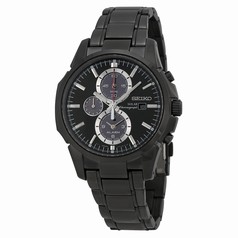 Seiko Solar Chronograph Dual Time Black IP Stainless Steel Men's Watch SSC095
