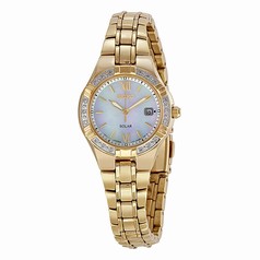 Seiko Solar Mother Of Pearl Dial Gold-Tone Stainless Steel Ladies Watch SUT070
