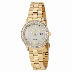 Seiko Solar Mother Of Pearl Dial Gold-Tone Stainless Steel Ladies Watch SUT076