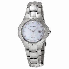 Seiko Solar Mother of Pearl Dial Stainless Steel Ladies Watch SUT125