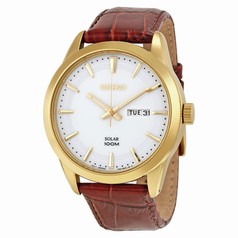 Seiko Solar White Dial Brown Leather Men's Watch SNE366P2S