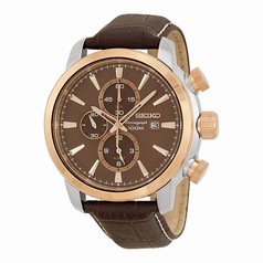 Seiko Sport Chronograph Brown Dial Brown Leather Men's Watch SNAF52