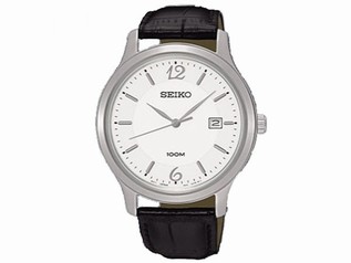 Seiko White Dial Black Crocodile Leather Quartz Men's Watch SUR149