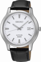 Seiko White Dial Black Leather Men's Watch SGEH43
