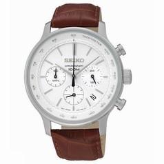Seiko White Dial Brown Leather Chronograph Men's Watch SSB169