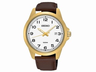 Seiko White Dial Brown Leather Quartz Men's Watch SUR160