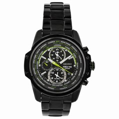 Seiko World Timer Chronograph Black Dial Black PVD Stainless Steel Men's Watch SPL045