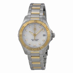 Tag Heuer Aquaracer Mother of Pearl Diamond Dial Stainless Steel 18kt Yellow Gold Ladies Watch WAY1351.BD0917