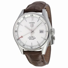 Tag Heuer Carrera Dual Time Silver Dial Brown Leather Men's Watch WAR2011FC6291
