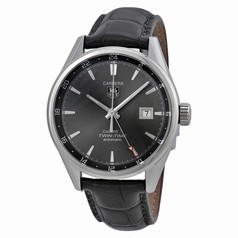Tag Heuer Carrera Twin Time Anthracite Dial Grey Alligator Leather Men's Watch WAR2012.FC6326