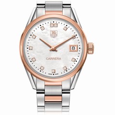 Tag Heuer Carrera White Mother Of Pearl Dial Wesselton Diamonds Ladies Watch WAR1352.BD0779
