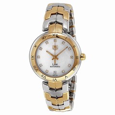 Tag Heuer Link Mother of Pearl Diamond Dial 18kt Yellow Gold Stainless Steel Ladies Watch WAT2351BB0957