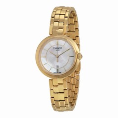 Tissot Flamingo White Mother Of Pearl Dial Yellow Gold Plated Band Ladies Quartz Watch T0942103311100