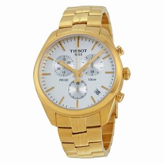 Tissot PR100 Chronograh White Dial Gold PVD Men's Watch T1014173303100