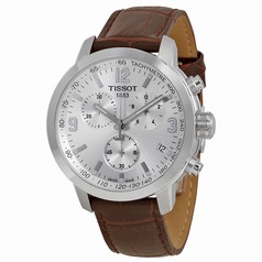 Tissot PRC 200 Chronograph Silver Dial Brown Leather Men's Watch T0554171603700