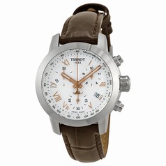 Tissot PRC200 Chronograph Silver Dial Brown Leather Ladies Watch T0552171603302