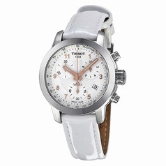Tissot PRC200 Chronograph Silver Dial White Leather Ladies Watch T0552171603201
