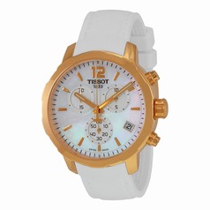 Tissot Quickster Chronograph Mother Of Pearl Dial White Silicon Band Gold-tone Steel Case Men's Sports Watch T0954173711700