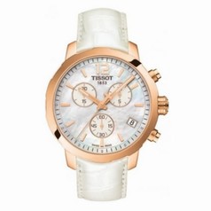 Tissot Quickster Chronograph White Mother Of Pearl Dial White Leather Gold-tone Steel Case Men's Watch T095.417.36.117.00