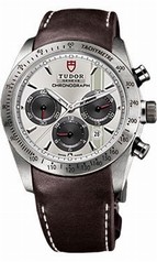 Tudor Fastrider Silver Dial Chronograph Brown Leather Men's Watch 42000-SVSBRLS