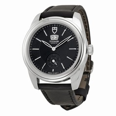 Tudor Glamour Mechanical Black Dial Black Leather Watch 57000-BKBKL