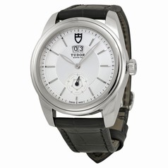 Tudor Glamour Mechanical Silver Dial Black Leather Watch 57000-SVBKL