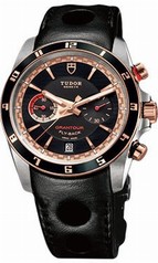 Tudor Grantour Black Dial Black Leather Men's Watch 20551N-BKLS