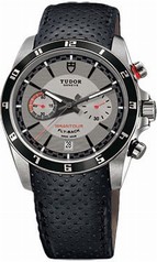 Tudor Grantour Silver Dial Chronograph Black Leather Men's Watch 20550N-SVMCPL