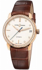 Ulysse Nardin Classico Eggshell White Diamond Dial 18kt Rose Gold Brown Leather Ladies Watch 8106-116B-2-990