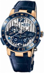 Ulysse Nardin El Toro GMT Silver Dial 18kt Rose Gold Blue Leather Men's Watch 326-00