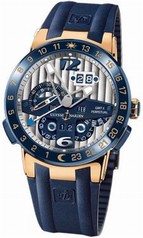 Ulysse Nardin El Toro GMT Silver Dial 18kt Rose Gold Blue Rubber Men's Watch 326-00-3