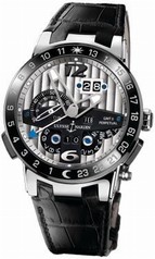 Ulysse Nardin El Toro GMT Silver Dial Platinum Black Leather Men's Watch 329-00