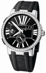Ulysse Nardin Executive Dual Time Black Dial Diamond Bezel Black Leather Men's Watch 243-00B-3-42