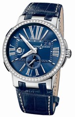 Ulysse Nardin Executive Dual Time Blue Dial Diamond Bezel Blue Leather Men's Watch 243-00B-43