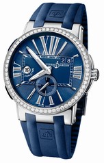 Ulysse Nardin Executive Dual Time Blue Dial Diamond Bezel Blue Rubber Men's Watch 243-00B-3-43