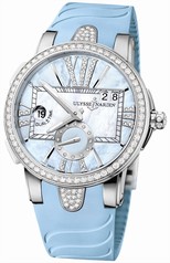 Ulysse Nardin Executive Dual Time Lady Blue Mother Of Pearl Dial Rubber Strap Automatic Ladies Watch 243-10B-3C-393