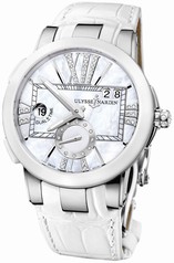 Ulysse Nardin Executive Dual Time Mother of Pearl Dial Diamond White Leather Ladies Watch 243-10-391