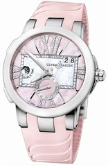 Ulysse Nardin Executive Dual Time Pink Mother of Pearl Dial Stainless Steel Pink Rubber Ladies Watch 243-10-3-397