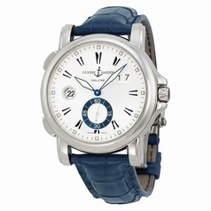 Ulysse Nardin GMT Big Date Silver Dial Stainless Steel Blue Leather Men's Watch 243-55-91