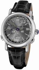 Ulysse Nardin GMT Perpetual Grey Dial 18kt White Gold Black Leather Men's Watch 320-22-32