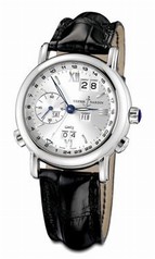Ulysse Nardin GMT Perpetual Silver Dial 18kt White Gold Black Leather Men's Watch 320-22-31