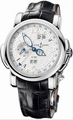 Ulysse Nardin GMT Perpetual Silver Dial 18kt White Gold Black Leather Men's Watch 320-60-60