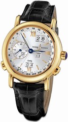 Ulysse Nardin GMT Perpetual Silver Dial 18kt Yellow Gold Black Leather Men's Watch 321-22-31
