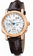 Ulysse Nardin GMT Perpetual Silver Dial 18kt Yellow Gold Brown Leather Automatic Men's Watch 322-88-91