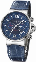 Ulysse Nardin Maxi Marine Chronograph Blue Dial Leather Automatic Men's Watch 353-66-323